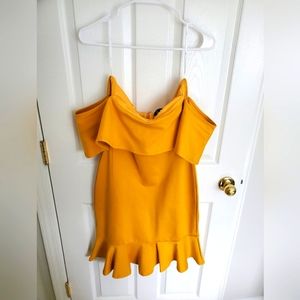 Mustard yellow Lulus cocktail mini dress M